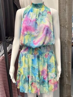 Reset Whitney High Neck Colorful Watercolor Mini Dress